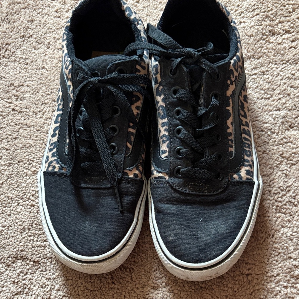Vans Black and Leopard Print Sneakers